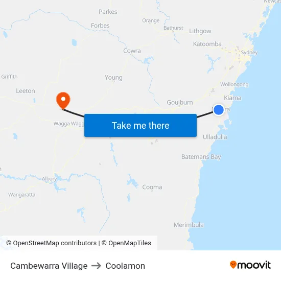 Cambewarra Village to Coolamon map
