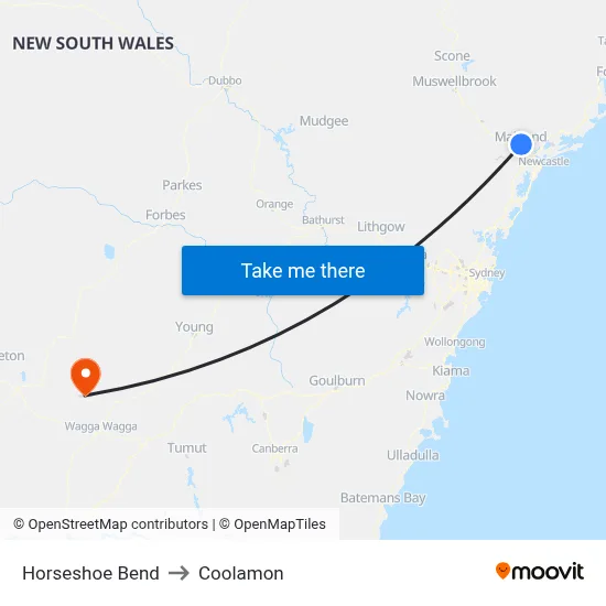 Horseshoe Bend to Coolamon map
