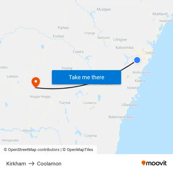 Kirkham to Coolamon map