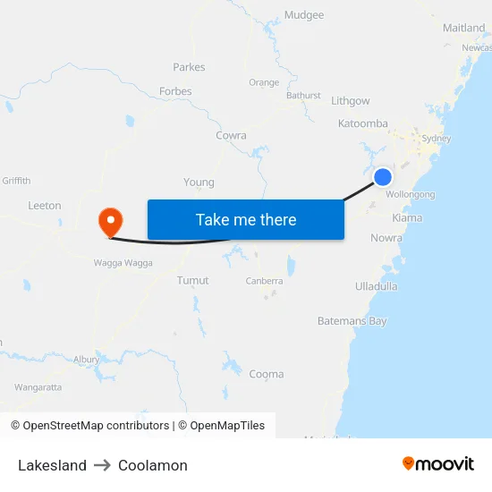 Lakesland to Coolamon map