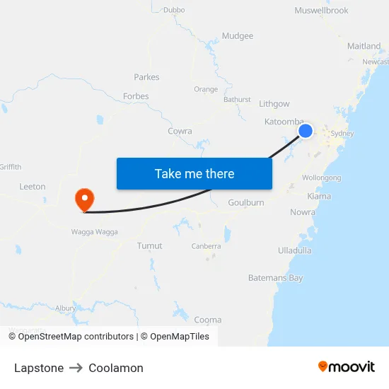 Lapstone to Coolamon map