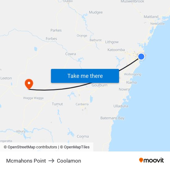 Mcmahons Point to Coolamon map