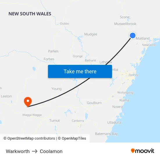 Warkworth to Coolamon map