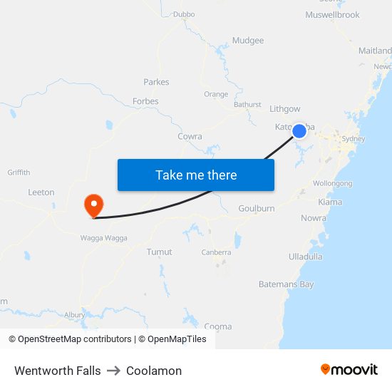 Wentworth Falls to Coolamon map