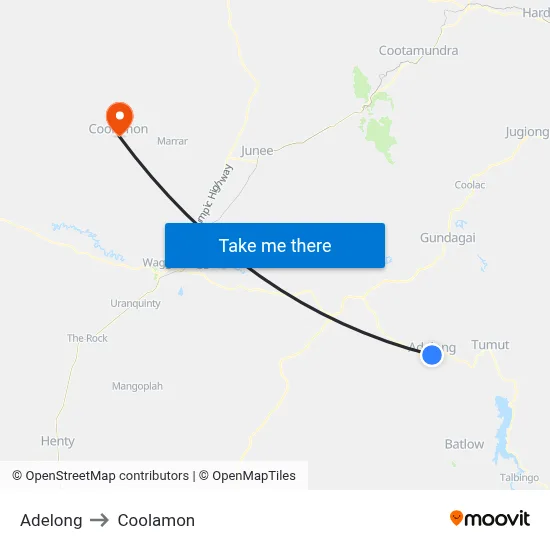 Adelong to Coolamon map