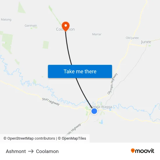 Ashmont to Coolamon map