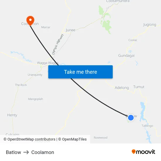 Batlow to Coolamon map