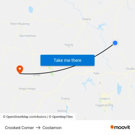 Crooked Corner to Coolamon map