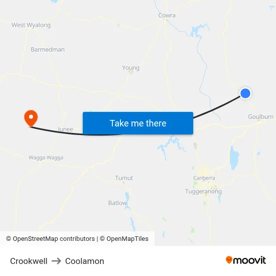 Crookwell to Coolamon map