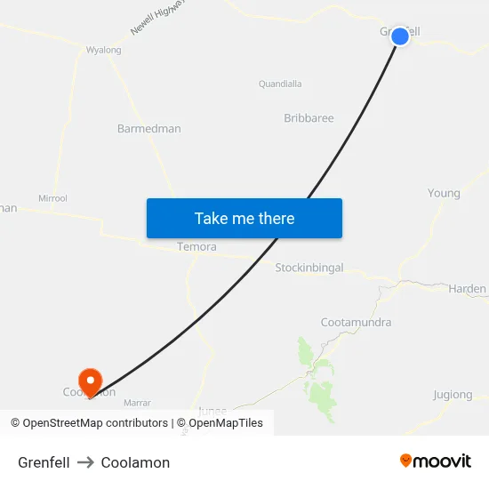 Grenfell to Coolamon map