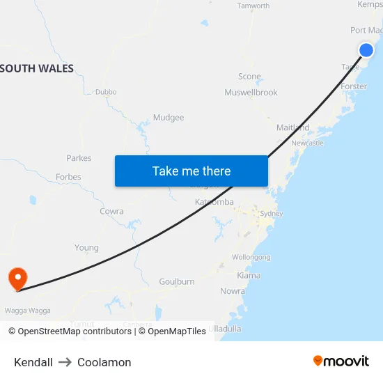 Kendall to Coolamon map