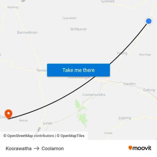 Koorawatha to Coolamon map