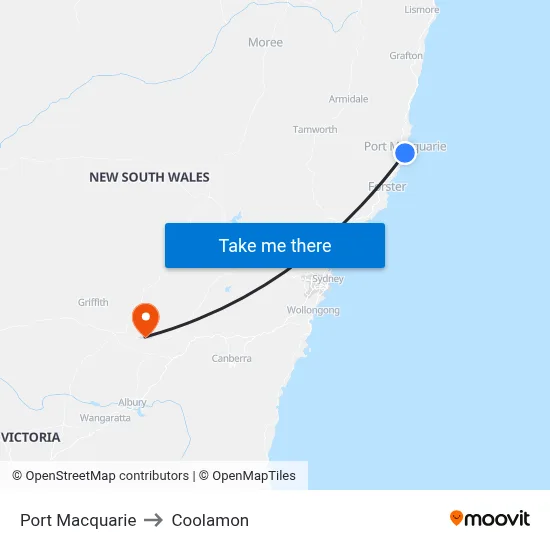 Port Macquarie to Coolamon map