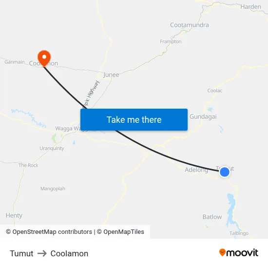 Tumut to Coolamon map