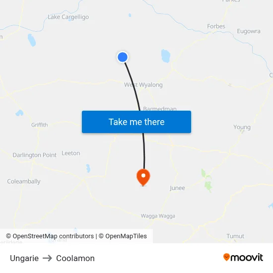 Ungarie to Coolamon map
