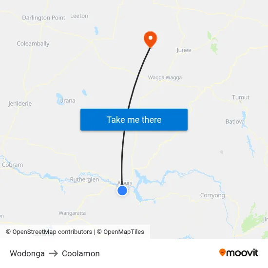 Wodonga to Coolamon map