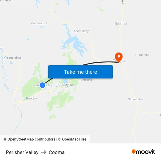 Perisher Valley to Cooma map