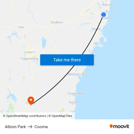 Albion Park to Cooma map