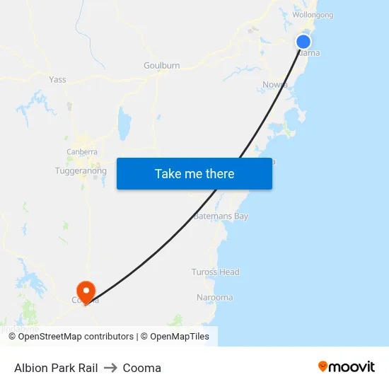 Albion Park Rail to Cooma map