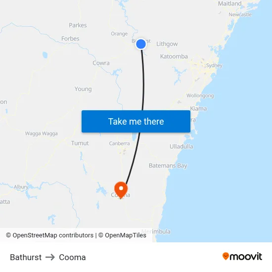 Bathurst to Cooma map