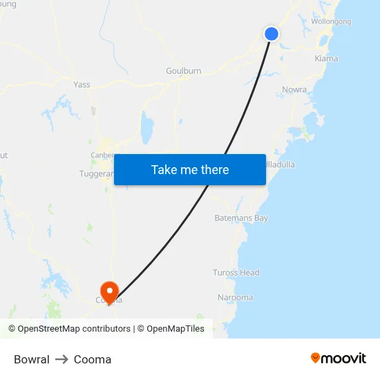 Bowral to Cooma map