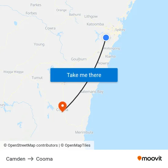 Camden to Cooma map