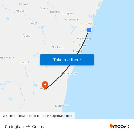 Caringbah to Cooma map