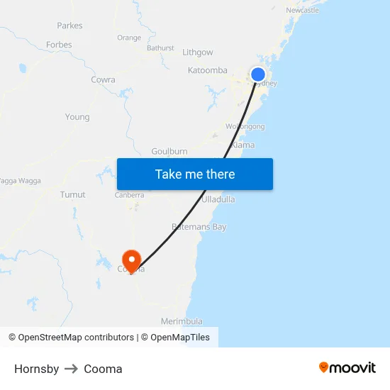 Hornsby to Cooma map