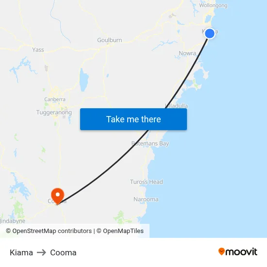 Kiama to Cooma map