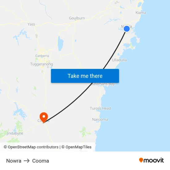Nowra to Cooma map