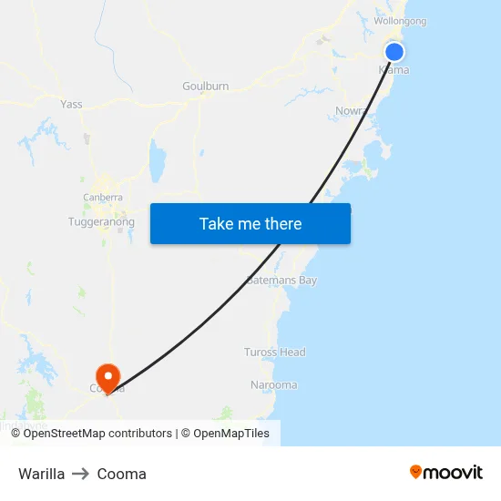 Warilla to Cooma map