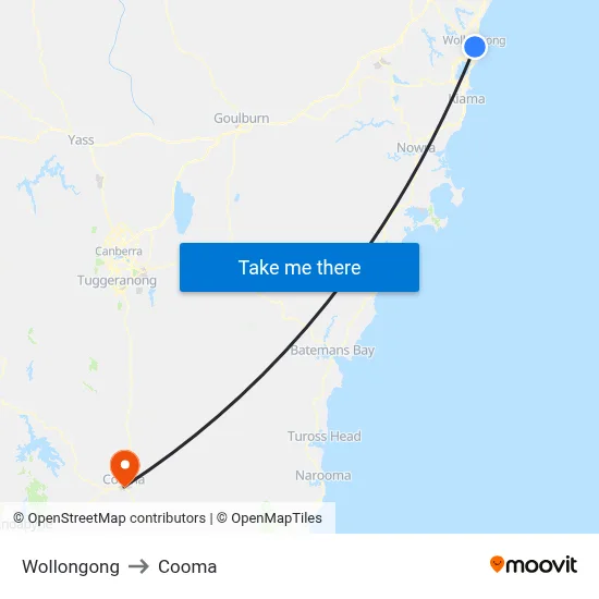 Wollongong to Cooma map