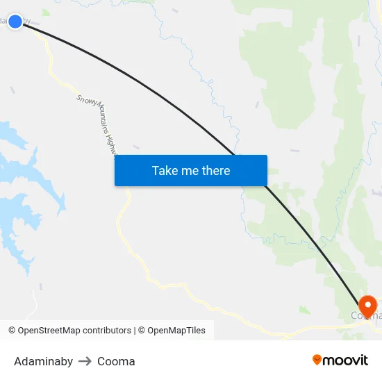 Adaminaby to Cooma map