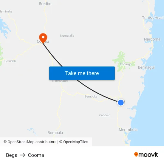 Bega to Cooma map