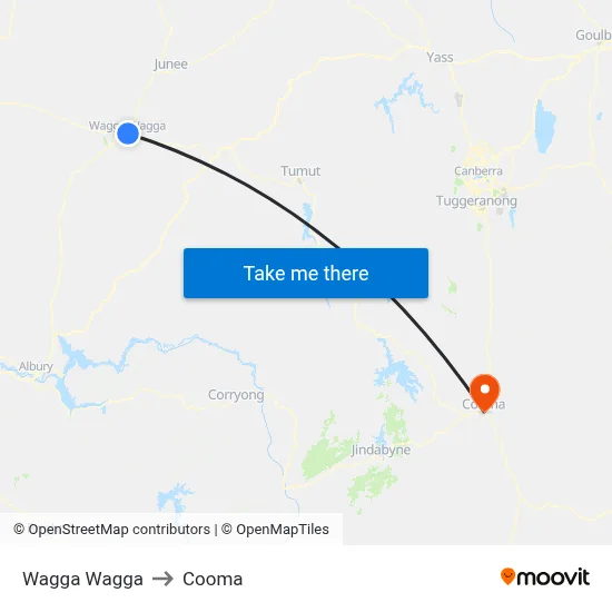 Wagga Wagga to Cooma map