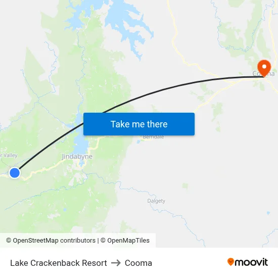 Lake Crackenback Resort to Cooma map