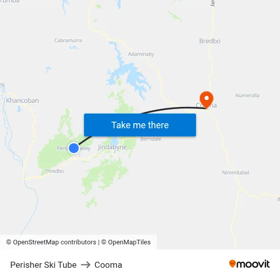 Perisher Ski Tube to Cooma map