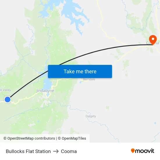 Bullocks Flat Station to Cooma map