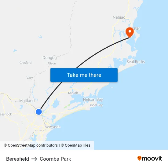 Beresfield to Coomba Park map