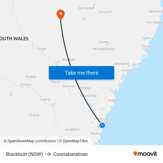 Blackbutt (NSW) to Coonabarabran map