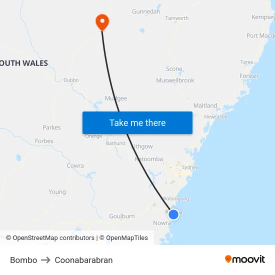 Bombo to Coonabarabran map