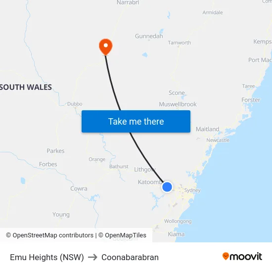Emu Heights (NSW) to Coonabarabran map
