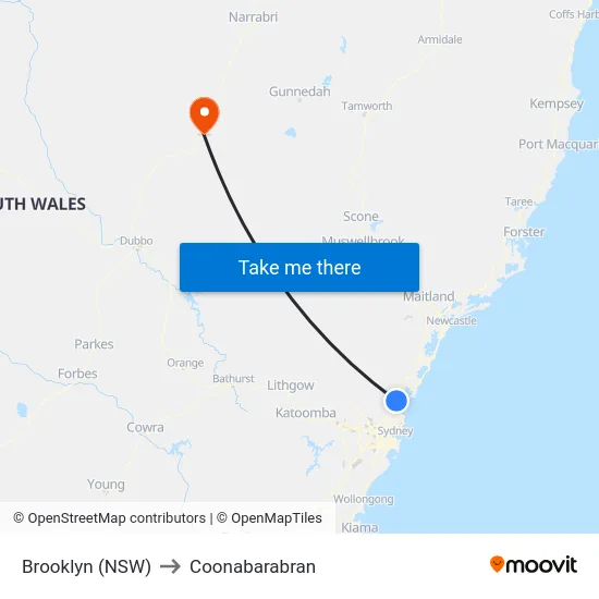 Brooklyn (NSW) to Coonabarabran map
