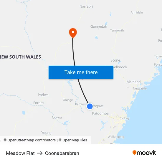 Meadow Flat to Coonabarabran map