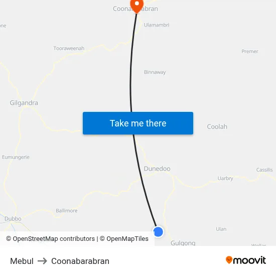 Mebul to Coonabarabran map