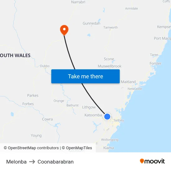 Melonba to Coonabarabran map