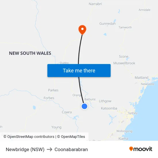 Newbridge (NSW) to Coonabarabran map