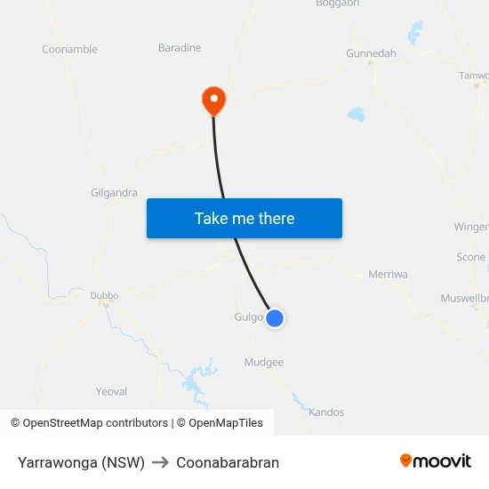 Yarrawonga (NSW) to Coonabarabran map