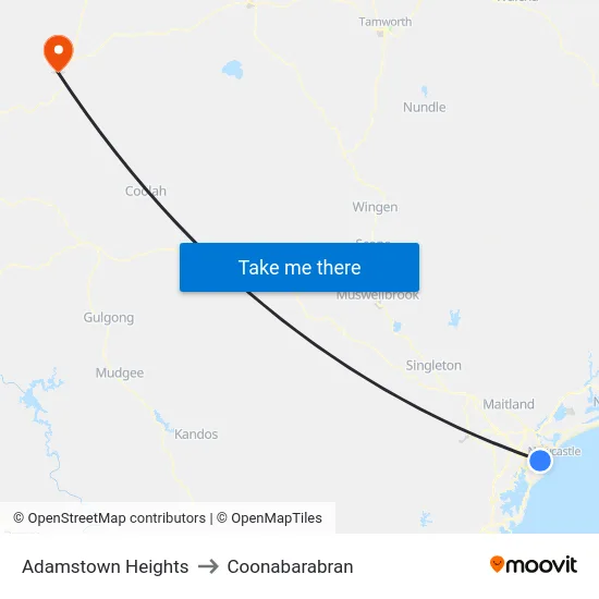 Adamstown Heights to Coonabarabran map