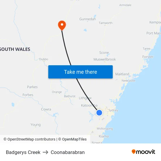 Badgerys Creek to Coonabarabran map